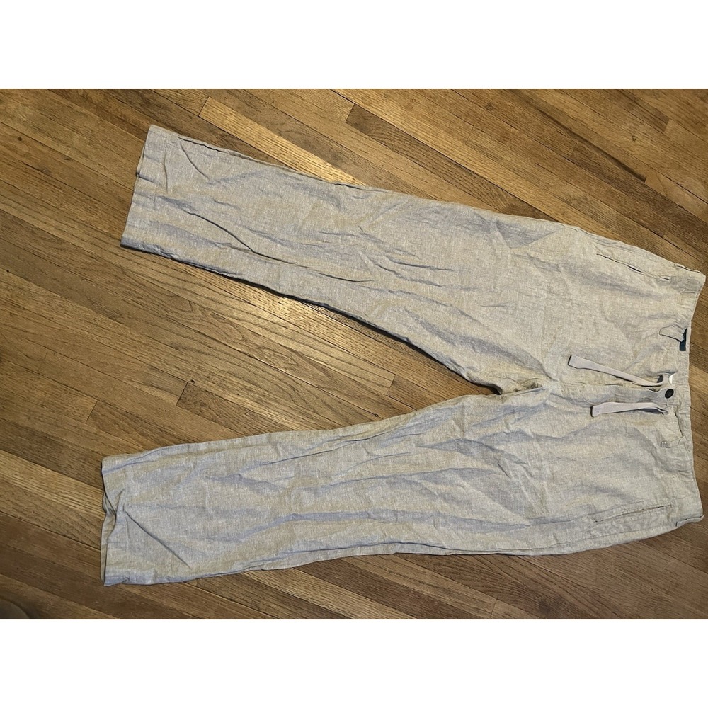 Perry Ellis Mens Linen Blend Pants Beige Drawstring Vacation Casual Beach 38x30